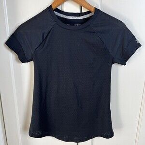 Under Armour Shirt Womens XS Black Run Open Back Cutout Heatgear Fitted S/S Crew